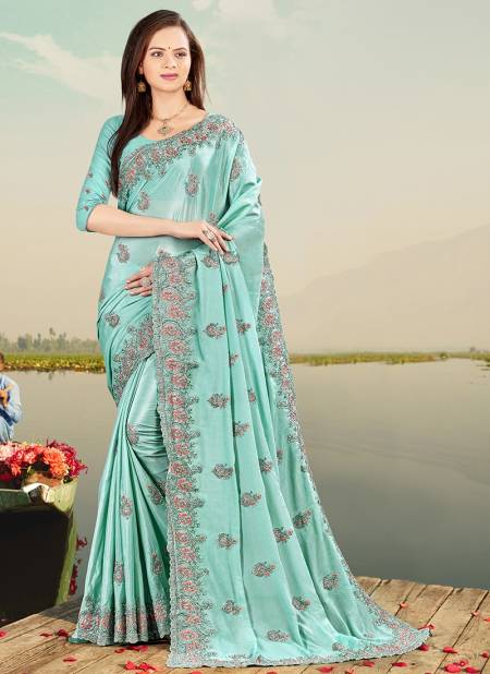 Firoji Colour FIRSTCRY Designer Fancy Party Wear Chinon Heavy Resham Embroidery With Stone Work Saree Collection 5213
